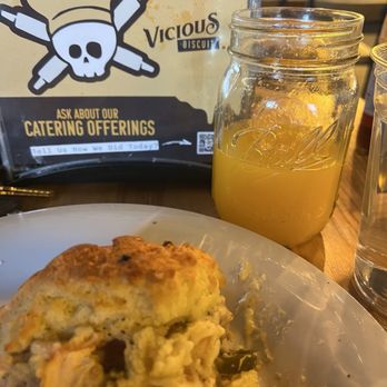 Vicious Biscuit - Half of "the vicious" biscuit, yummmm!! It's huge. Fresh squeezed orange juice, just right. - Breakfast & Brunch Near Me - Charlotte, North Carolina Vicious Biscuit - Half of "the vicious" biscuit, yummmm!! It's huge. Fresh squeezed orange juice, just right. - Breakfast & Brunch Near Me - Charlotte, North Carolina