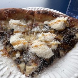 Mushroom Gorgonzola Slice ($6) made a Normie (hot honey and burrata cheese) (+$2)
