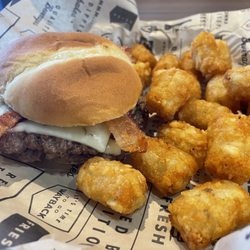 Wayback Burgers - SWEET BOURBON BACON BURGER. TATER TOTS. Burger needed something more. Sauce was weak.