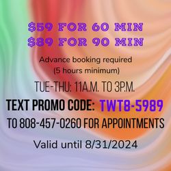U-Turn Massage - New promotion!!!!! Please text promo code to (808)457-0260 for appointments