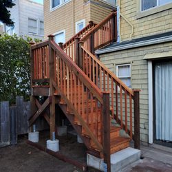 Lemus Construction - after, new redwood stairs