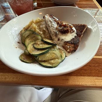 Island Grille - Blackened flounder, zucchini, and Yukon potatoes. - American Near Me - Atlantic Beach, North Carolina