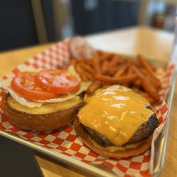 Big Brothers Burgers - Classic burger with sweet potato fries.