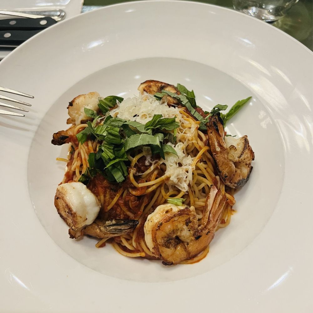 Lido - Spaghettini Arrabiata with Grilled Shrimp Dinner - Italian Near Me - New York, New York Lido - Spaghettini Arrabiata with Grilled Shrimp Dinner - Italian Near Me - New York, New York