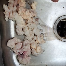 This was the fat from approximately 1 lb of sweetbread.  I put my hand there so you can kind of get an idea of how much it is. Ridiculous!