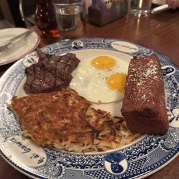 Steak & Eggs*, Classic Brioche French Toast, Hash Browns