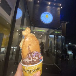 Exterior outside entrance of Somisomi - Front entrance. Upside down with cocoa/fruity pebbles and Nutella filling. - Los Angeles, California Exterior outside entrance of Somisomi - Front entrance. Upside down with cocoa/fruity pebbles and Nutella filling. - Los Angeles, California