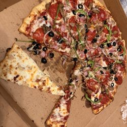 Electra Lumberyard Pizza - Large Supreme pizza and chicken, bacon, ranch pizza