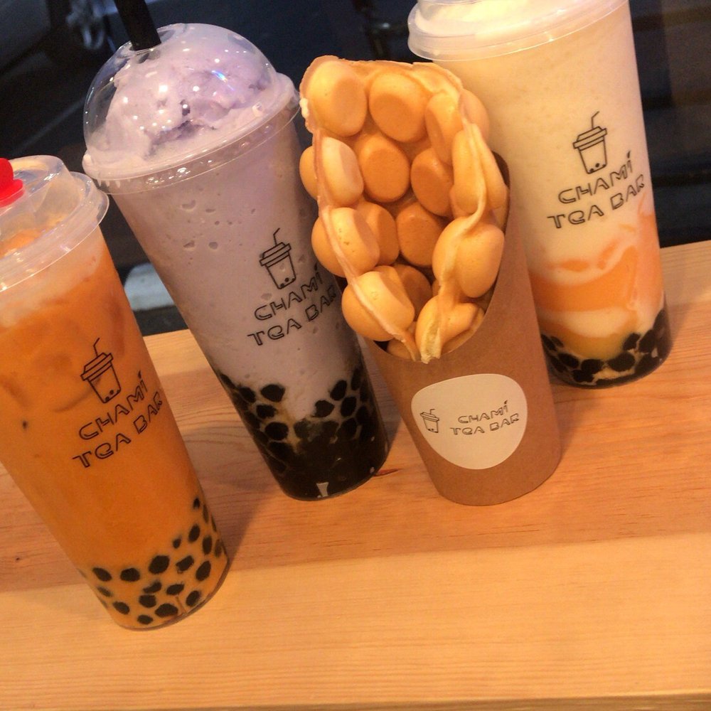 Chami Tea Bar - Thai tea, Taro slush, Brown Sugar milk tea with pudding and a Hong Kong Egg Waffle - Bubble Tea Near Me - Whittier, California Chami Tea Bar - Thai tea, Taro slush, Brown Sugar milk tea with pudding and a Hong Kong Egg Waffle - Bubble Tea Near Me - Whittier, California