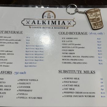 Alkimia Coffee House & Roaster - Menu 6/7/25+ cute key chain - Coffee Roasteries Near Me - Ocala, Florida