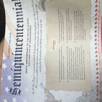 In-N-Out Burger - Paper mat for lap - Fast Food Near Me - Sunnyvale, California