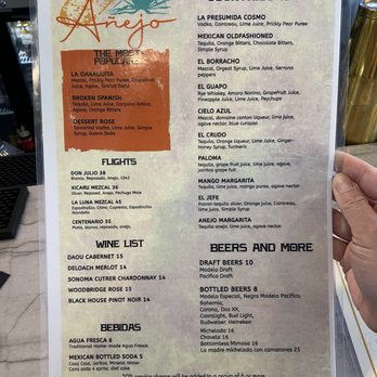 Añejo Cantina & Kitchen - Menu - Drinks, November 2024 - Cocktail Bars Near Me - San Jose, California