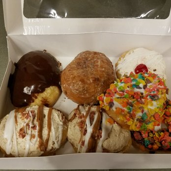 Beiler's Bakery - Boston creme, Apple fritter, peanut butter and jelly, 2 maple bacon and 2 fruity pebbles vanilla and chocolate. - Bakeries Near Me - Philadelphia, Pennsylvania