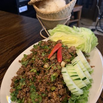 Charming Elephant - Nam Kao (extra spicy) with a side of sticky rice - Laotian Near Me - Baltimore, Maryland