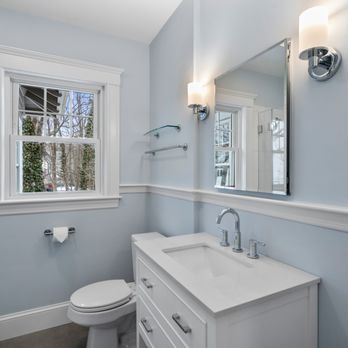 Focus Remodeling - Renovated bath--new floor, vanity and glass tub surround - General Contractors Near Me Focus Remodeling - Renovated bath--new floor, vanity and glass tub surround - General Contractors Near Me