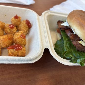 Morning Rolls - Brisket burger with egg, lettuce and tomato - Breakfast & Brunch Near Me - Raleigh, North Carolina