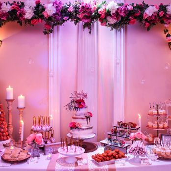 Grand Plaza - Floral overhead garland and sweet table by Nedor Decor - Caterers Near Me - Staten Island, New York