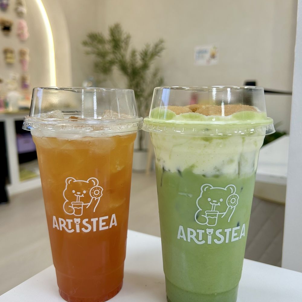 Artistea - Strawberry peach orange fruit tea ($6.50) and Banana pudding matcha ($8.50) - Coffee & Tea Near Me - Duluth, Georgia Artistea - Strawberry peach orange fruit tea ($6.50) and Banana pudding matcha ($8.50) - Coffee & Tea Near Me - Duluth, Georgia