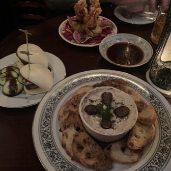 Devil's Toboggan - Very very sweet artichoke/ fig/ sweet cheese dip, pork bao buns, and bison dumpling - Cocktail Bars Near Me - Bozeman, Montana