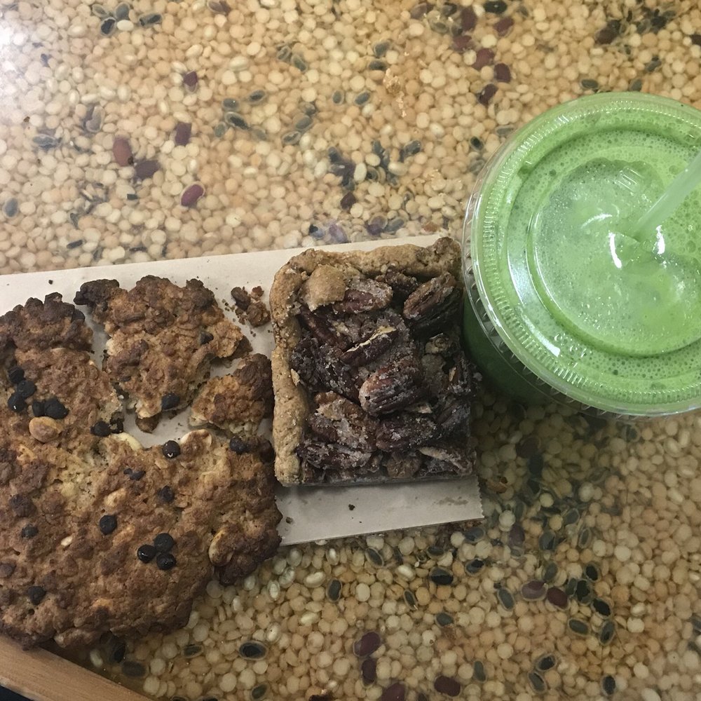 Vegan Pure Creamy Green Smoothie Vegan Chocolate Chip Cookie Vegan Pecan Bar