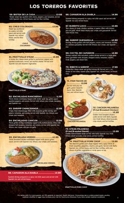 Menu photo 1  Los Toreros Mexican Grill Prattville, AL