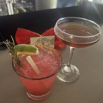 Rodeo 72 - Our drinks - hibiscus cocktail and pink lady - Food Court Near Me - Whittier, California