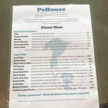 Po House - Menu May 2022 - Seafood Near Me - Avon, North Carolina