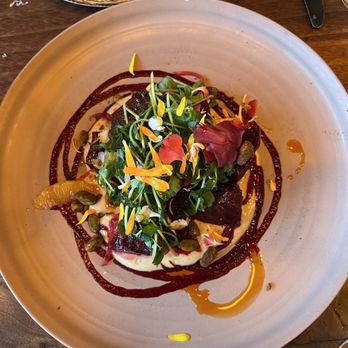 Goldfinch - Beet salad. So dreamy Whole milk yogurt, crunchy pistachios, beautiful citrus and edible flowers. - Seafood Near Me - Sebastopol, California Goldfinch - Beet salad. So dreamy Whole milk yogurt, crunchy pistachios, beautiful citrus and edible flowers. - Seafood Near Me - Sebastopol, California