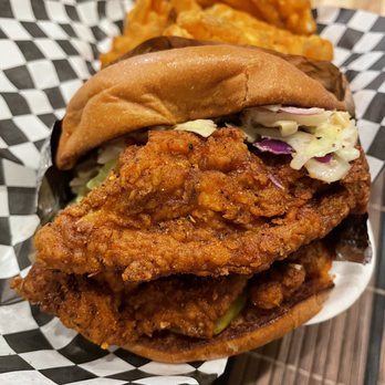 Chubby's Chickn - Medium Hot Chick'n Sando Combo ($15, comes with half order of waffle fries) - Food Trucks Near Me - San Jose, California