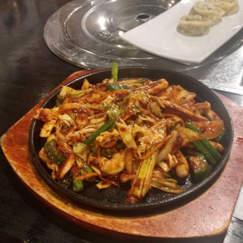 Tang Korean Restaurant - Korean spicy squid cooked in cast iron skillet - Korean Near Me - Niles, Illinois Tang Korean Restaurant - Korean spicy squid cooked in cast iron skillet - Korean Near Me - Niles, Illinois