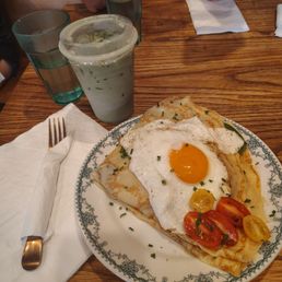 Farmer's Market crepe and blueberry matcha latte Farmer's Market crepe and blueberry matcha latte
