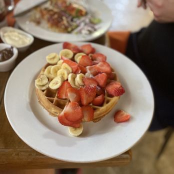 Coco's Kitchen - Waffles with strawberries, bananas and cream - Breakfast & Brunch Near Me - Puerto Vallarta, JAL