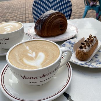 Vavin Dessert Bar - Latte with Valrhona pain au chocolat and Madagascar vanilla pecan eclair - Bakeries Near Me - Honolulu, Hawaii Vavin Dessert Bar - Latte with Valrhona pain au chocolat and Madagascar vanilla pecan eclair - Bakeries Near Me - Honolulu, Hawaii