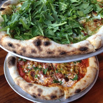 Area Four - a duo of pizzas - spring veggie and sausage with banana peppers. both most excellent! - Pizza Near Me - Cambridge, Massachusetts