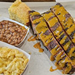 Smokey Jay's BBQ - Pork ribs, cornbread, baked beans, and mac n cheese