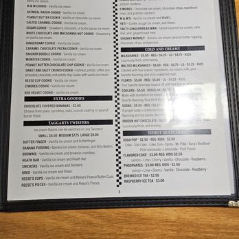 Canton Taggarts Ice Cream - Canton - Menu 3- as of June 2026 - Ice Cream & Frozen Yogurt Near Me - Canton, Ohio