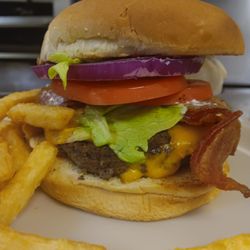 Dixie Grill - Bacon cheeseburger w/ French Fries.