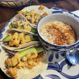 Shrimp tacos and street corn Shrimp tacos and street corn