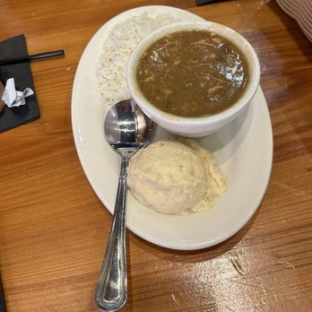 Grapevine Cafe and Gallery - A cup of Hen and Andouille gumbo - Cajun/Creole Near Me - Donaldsonville, Louisiana