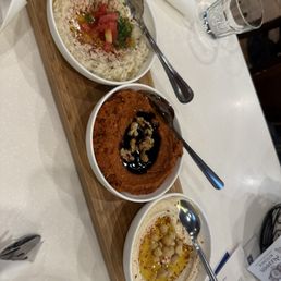Hummus, babaganouj and the other one I forgot lol