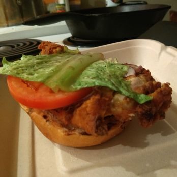 The Main - Chicken sandwich, minus the bottom bun (it was being reheated in the air fryer) - Mediterranean Near Me - Vancouver, British Columbia The Main - Chicken sandwich, minus the bottom bun (it was being reheated in the air fryer) - Mediterranean Near Me - Vancouver, British Columbia