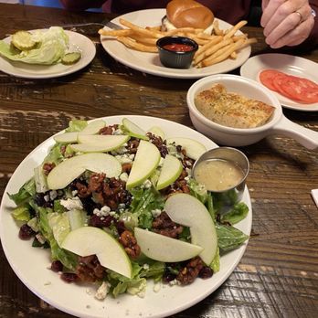 Joey Garlic's - Cheeseburger with fries and Apple walnut cranberry salad. - American Near Me - Newington, Connecticut Joey Garlic's - Cheeseburger with fries and Apple walnut cranberry salad. - American Near Me - Newington, Connecticut