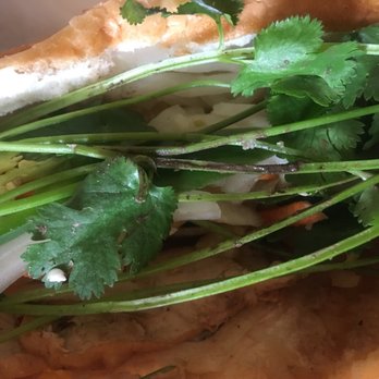 Saigon Noodles - Bahn Mud Sandwich #2 of 3 Sandwiches we ordered. Look at the mud on the cilantro. - Vietnamese Near Me - Salinas, California