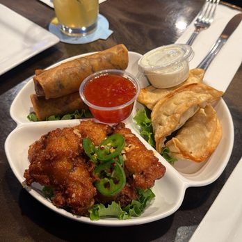 Parkwest Casino Lodi - Happy hour platter #2. Only $12! 4 potstickers, 3 beef eggrolls, and 4 Asian wings (these had a kick!) 10/10! - Casinos Near Me - Lodi, California