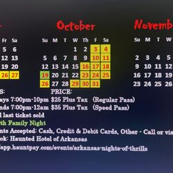 The Haunted Hotel of Arkansas - Flyer of open days.