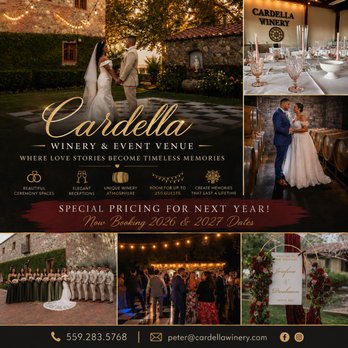 Cardella Winery - Dream weddings at Cardella Winery & Event Venue. Beautiful ceremony spaces, elegant receptions & special pricing next year! - Wineries Near Me - Mendota, California Cardella Winery - Dream weddings at Cardella Winery & Event Venue. Beautiful ceremony spaces, elegant receptions & special pricing next year! - Wineries Near Me - Mendota, California
