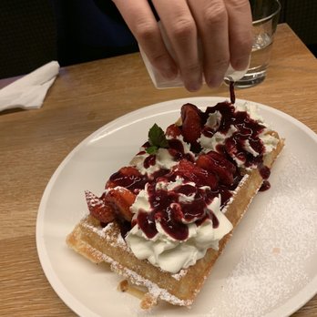 Nero Waffles - Strawberry Belgian waffle with whipped cream and berry coulis - Desserts Near Me - Vancouver, British Columbia