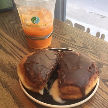Dottie's Donuts - Look at that Boston creamy goodness  ... and what's left of a Thai iced tea - Cafes Near Me - Philadelphia, Pennsylvania