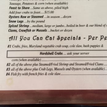 May's Seafood Restaurant - Picture of the AYCE menu - Seafood Near Me - Frederick, Maryland