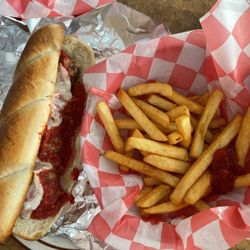 Pasquale's Slice of Italy - Parmesan Meatball Sandwich and Fries!